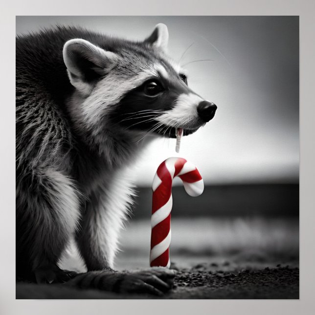 Christmas Candy Cane Raccoon II Poster (Front)