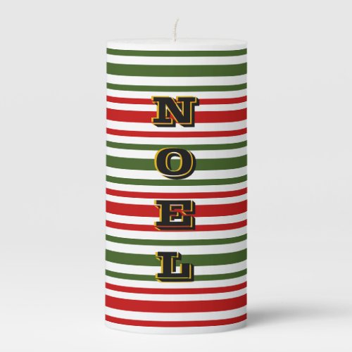 Christmas Candy Cane Red and Green Stripes Noel Pillar Candle