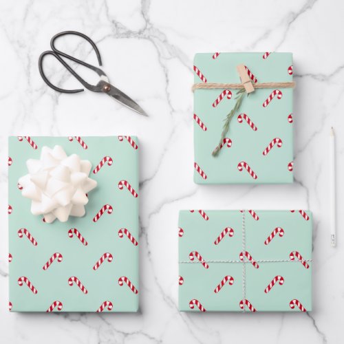 Christmas candy cane red seafoam mint green cute wrapping paper sheets