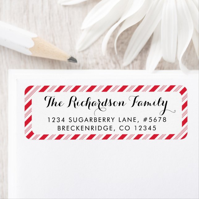 Christmas Candy Cane Red Stripes Pattern Holiday Label (Insitu)