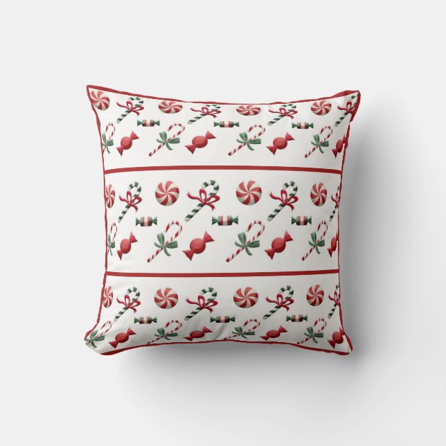 Christmas Candy Cane Red White Traditional Throw Pillow (Front)