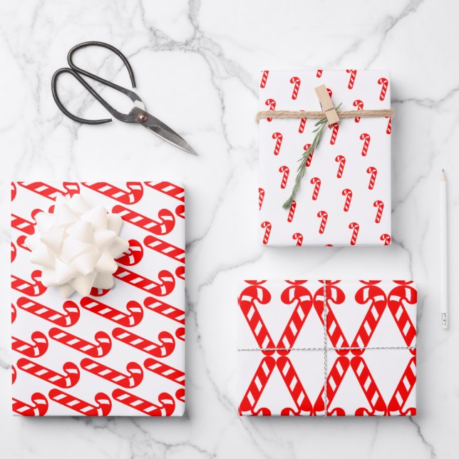 Christmas Candy Cane Red White Wrapping Paper Sheets (Front)
