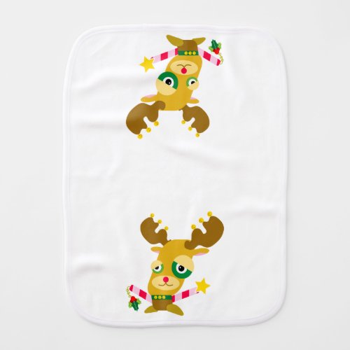 Christmas Candy Cane Reindeer Kawaii Cartoon Baby Burp Cloth
