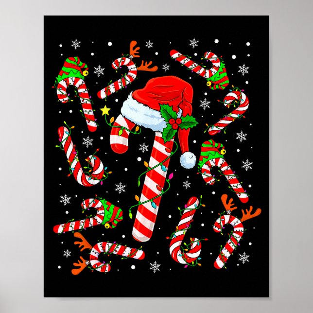 Christmas Candy Cane Santa Hat Reindeer Funny Xmas Poster (Front)