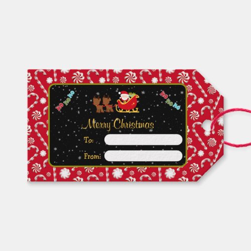 Christmas Candy Cane Santa  Sleigh Snowy Gift Tag