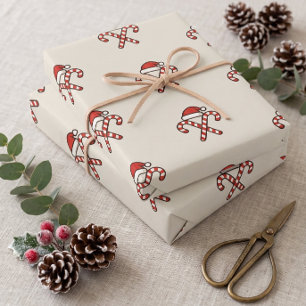 Christmas Candy Cane Santa Wrapping Paper
