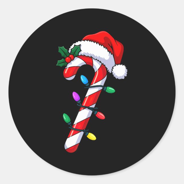 Christmas Candy Cane Santa Xmas  Classic Round Sticker (Front)
