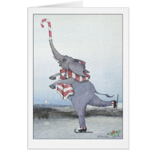 Christmas Candy Cane Skating Elephant Cards