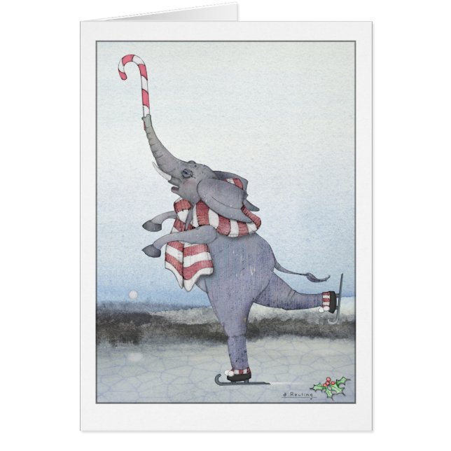 Christmas Candy Cane Skating Elephant Cards (Front)