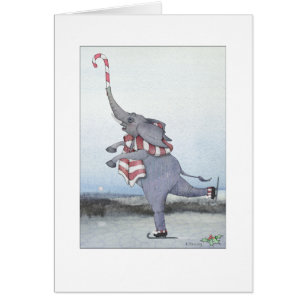 Christmas Candy Cane Skating Elephant Cards