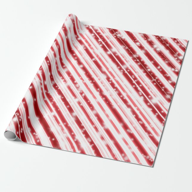 Christmas  Candy Cane Snow Sparkles Wrapping Paper (Unrolled)