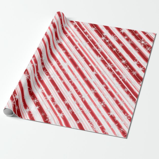 Christmas  Candy Cane Snowflakes Wrapping Paper (Unrolled)