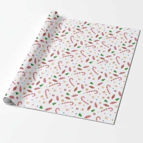 Christmas Candy Cane Stars Watercolor Holiday Wrapping Paper
