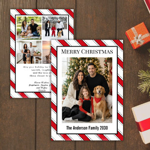 Christmas Candy Cane Stripe Custom 5 Family Photo Holiday Card