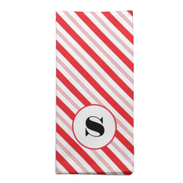 Christmas Candy Cane Stripe Monogram Cloth Napkin (Folded)