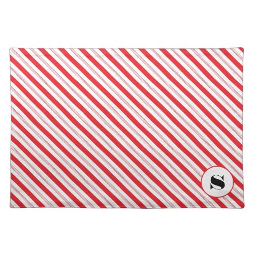Christmas Candy Cane Stripe Monogram Cloth Placemat