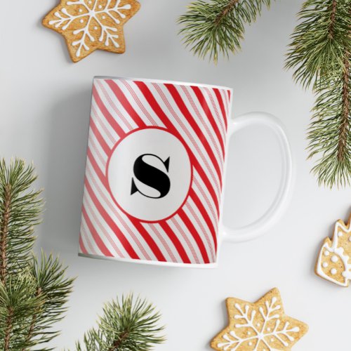 Christmas Candy Cane Stripe Monogram Coffee Mug