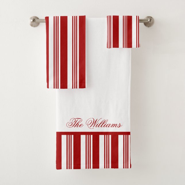 Christmas Candy Cane Stripe Personalized Towel Set (Insitu)