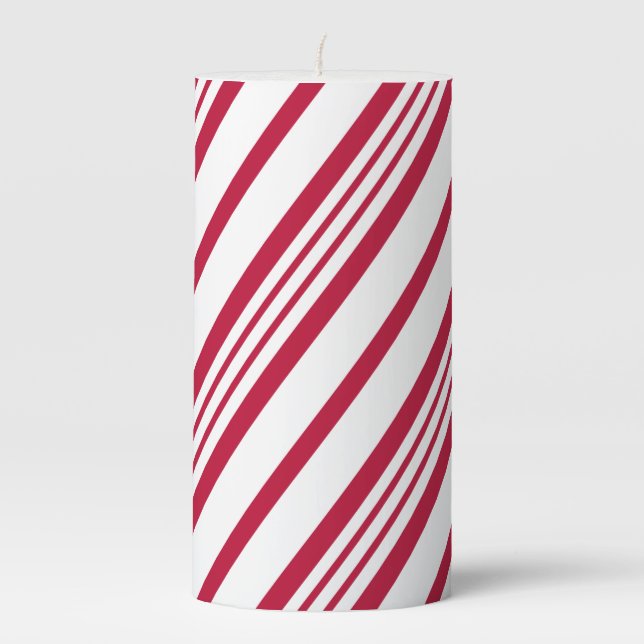 Christmas Candy Cane Stripe Pillar Candle (Front)