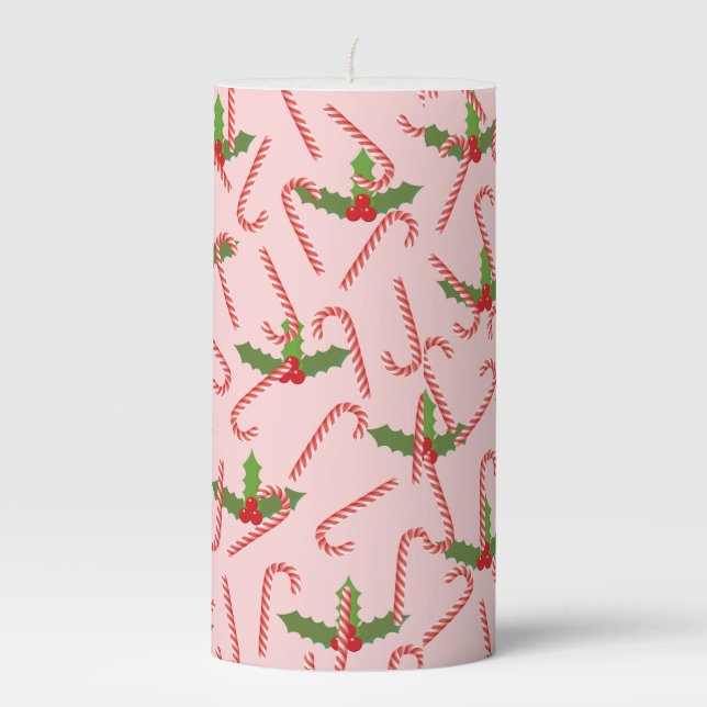 Christmas Candy Cane Stripe Pillar Candle (Front)