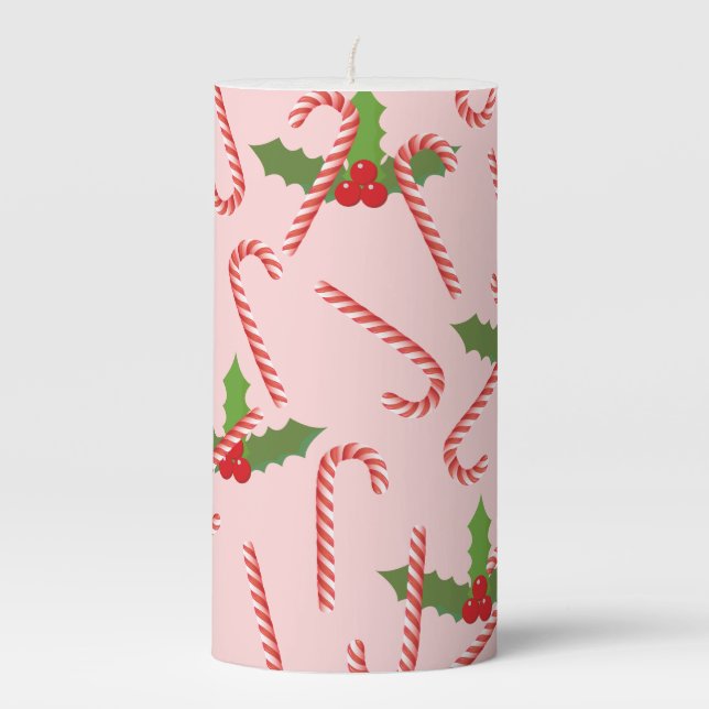 Christmas Candy Cane Stripe Pillar Candle (Front)