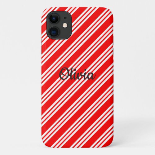 Christmas Candy Cane Stripe Red White Winter iPhone 11 Case