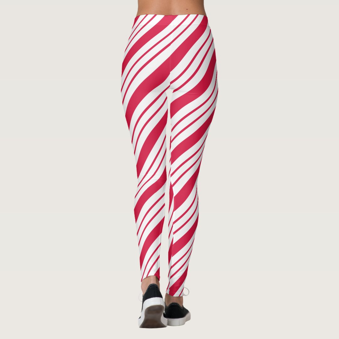 Christmas Candy Cane Striped Leggings | Zazzle