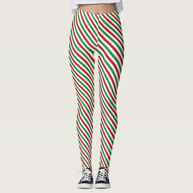 Christmas candy cane striped leggings (Front)