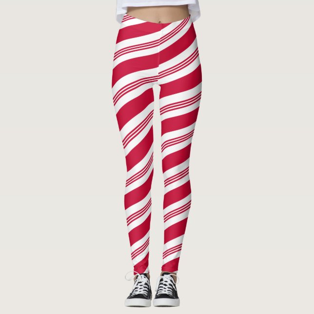 Christmas Candy Cane Striped Red and White Holiday Leggings