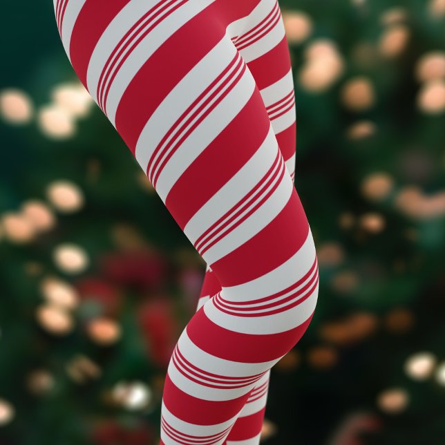 Christmas Candy Cane Striped Red and White Holiday Leggings (A festive red and white diagonal stripe inspired by candy canes. Happy Holidays!)