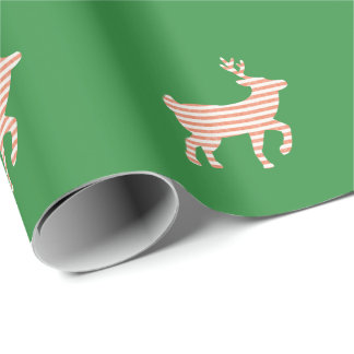 Christmas - Candy Cane Striped Reindeer Wrapping Paper
