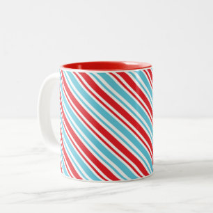 CHRISTMAS CANDY CANE STRIPES cute modern red blue Two-Tone Coffee Mug