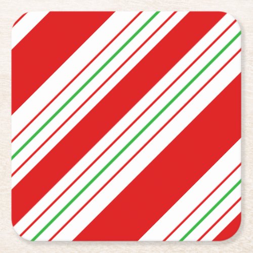 Christmas Candy Cane Stripes ID259 Square Paper Coaster