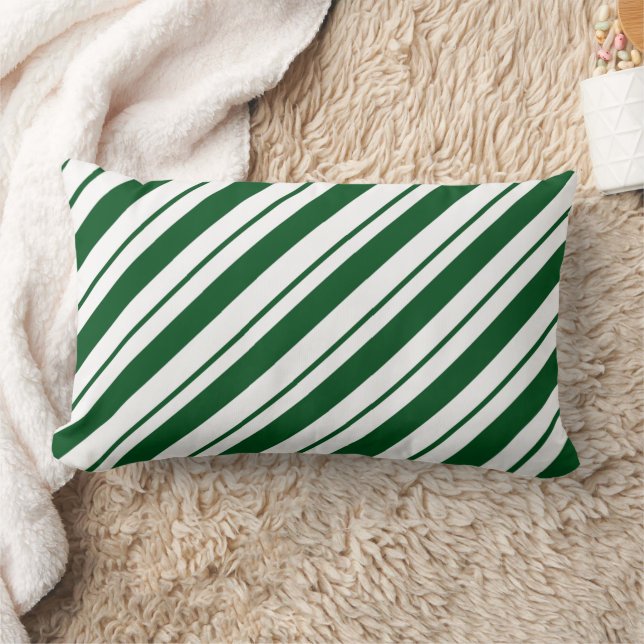 Christmas Candy Cane Stripes in Green and White  Lumbar Pillow (Blanket)