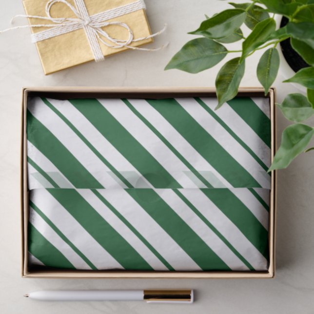 Christmas Candy Cane Stripes in Green and White  Tissue Paper (Gift)