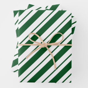Christmas Candy Cane Stripes in Green and White Wrapping Paper Sheets