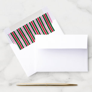 Christmas Candy Cane Stripes in Pink Green and Red Envelope Liner
