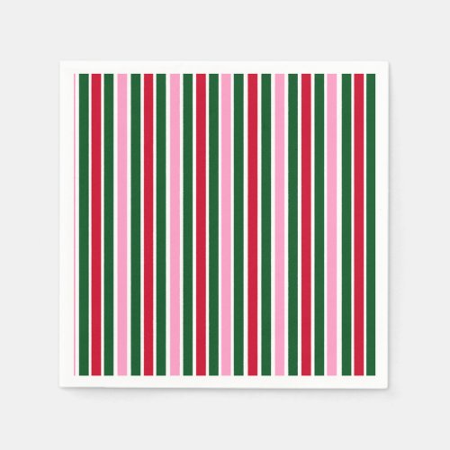 Christmas Candy Cane Stripes in Pink Green and Red Napkins