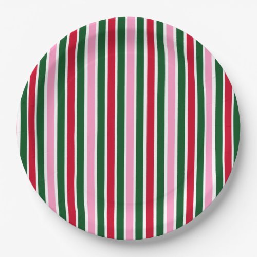 Christmas Candy Cane Stripes in Pink Green and Red Paper Plates