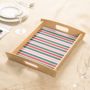 Christmas Candy Cane Stripes in Pink Green and Red Serving Tray