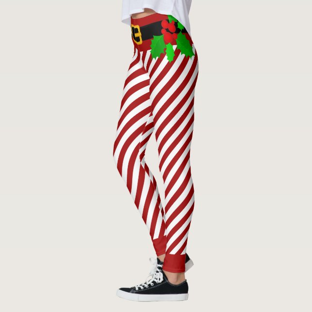 Christmas candy cane stripes Leggings (Left)