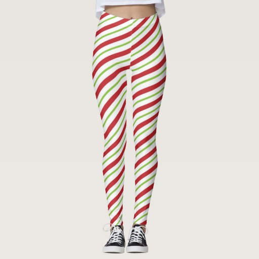 Christmas Candy Cane Stripes Leggings | Zazzle