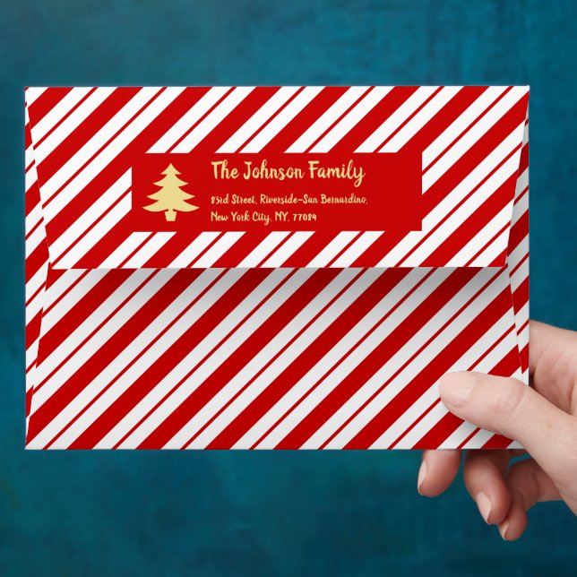 Christmas Candy Cane Stripes Party Holiday Mailing Envelope (Hand)