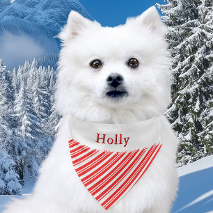 Christmas Candy Cane Stripes Red White Cute Custom Pet Bandana Collar