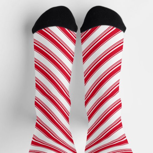 Christmas Candy Cane Stripes Red White Socks