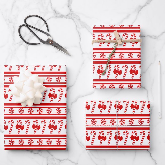 Christmas Candy Cane Stripes Wrapping Paper Sheets (Front)