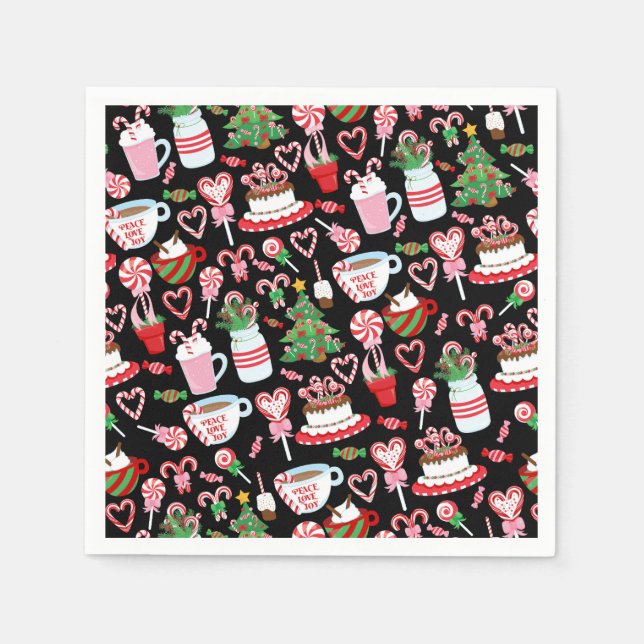 Christmas Candy Cane Sweets Pattern Napkins (Front)