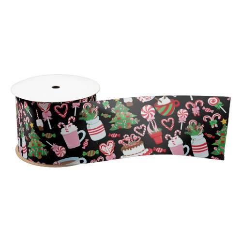 Christmas Candy Cane Sweets Pattern Satin Ribbon