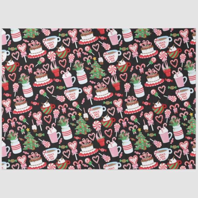 Christmas Candy Cane Sweets Pattern Tissue Paper (Front)