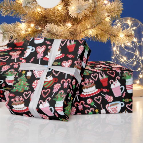 Christmas Candy Cane Sweets Pattern Wrapping Paper